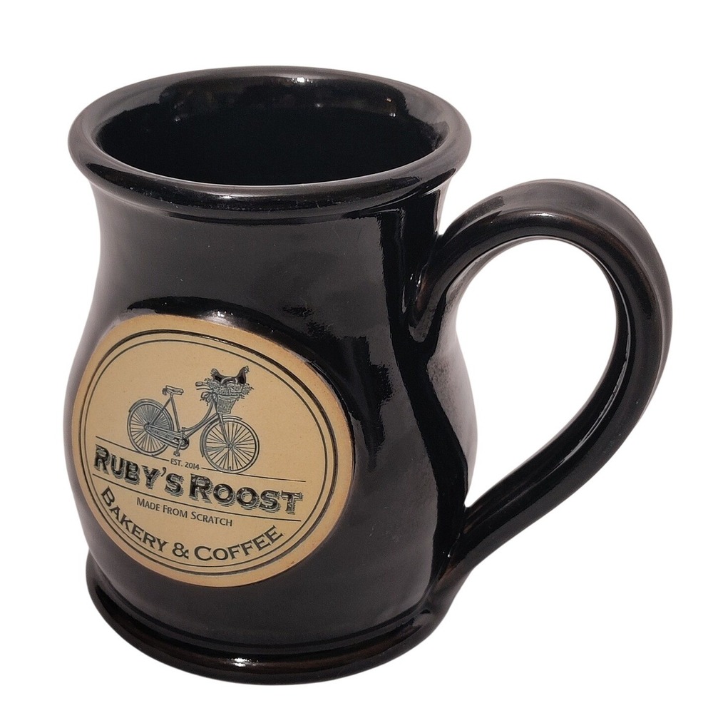 Deneen Pottery Ruby's Roost Bakery Coffee Mug Black Stoneware 2017 USA